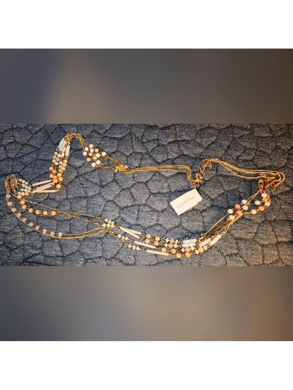 Talbots Goldtone Peach, Beige And Pink Beaded Necklace NWT 42"